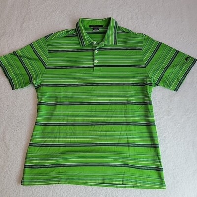 TIGER WOODS Collection NIKE Dri-Fit Mens L Green Striped Polo Shirt