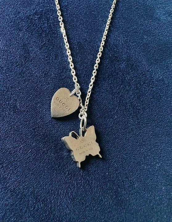 GUCCI Butterfly and Heart Top Ladies Silver Necklace Pendant