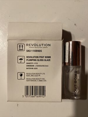 Lot of 3 - Revolution Makeup Pout Bomb Plumping Lip Gloss 0.15oz GLAZE