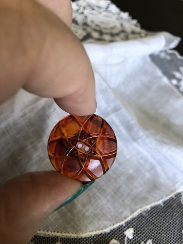 Vintage Old Plastic Carved Flower Unique Center Button 110-30 - Picture 4 of 4