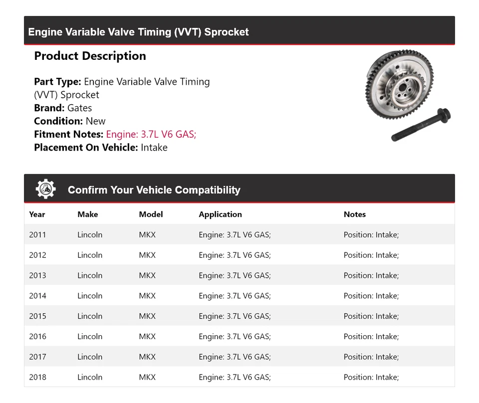 Para Lincoln MKX 2011-2018 3,7 L V6 motor de gasolina VVT piñón puertas de admisión 2012 2013 Foto 2 de 4