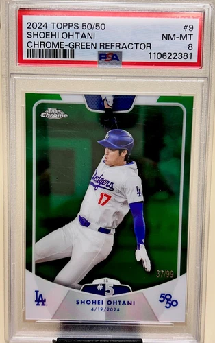 Shohei Ohtani 2024 Topps Chrome 50/50 Green 37/99 Dodgers PSA 8