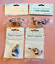 NEW Wang's 2 Sets Baby Sparrows  2 Mushroom Bluejays Floral Arrangements Decor