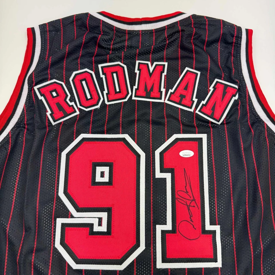 Autographed/Signed DENNIS RODMAN Chicago Pinstripe Basketball Jersey PSA/DNA COA - Image 2 of 4