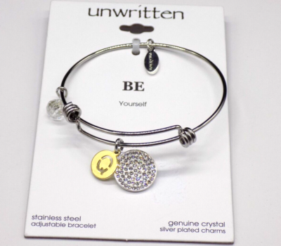 Unwritten Stainless Steel Adjustable Bangle Bracelet Initial Q Charm  Crystal $55