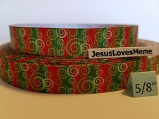 Grosgrain Ribbon Christmas Swirl Pattern Merry Christmas Holiday Wrapping 5/8"