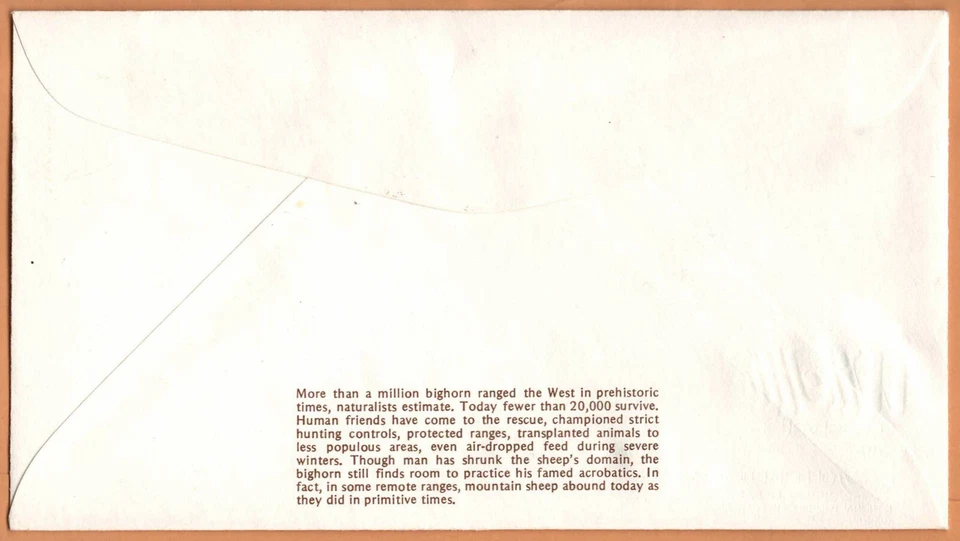 US WARM SPRINGS OR. 1972 Very Fine FDC Wildlife Conservation Bighorn Sheep 8c. - Image 2 of 2