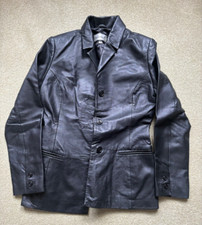 Womens Outer Edge Size Uk 10 Plain Black Leather Collared Button Jacket Coat