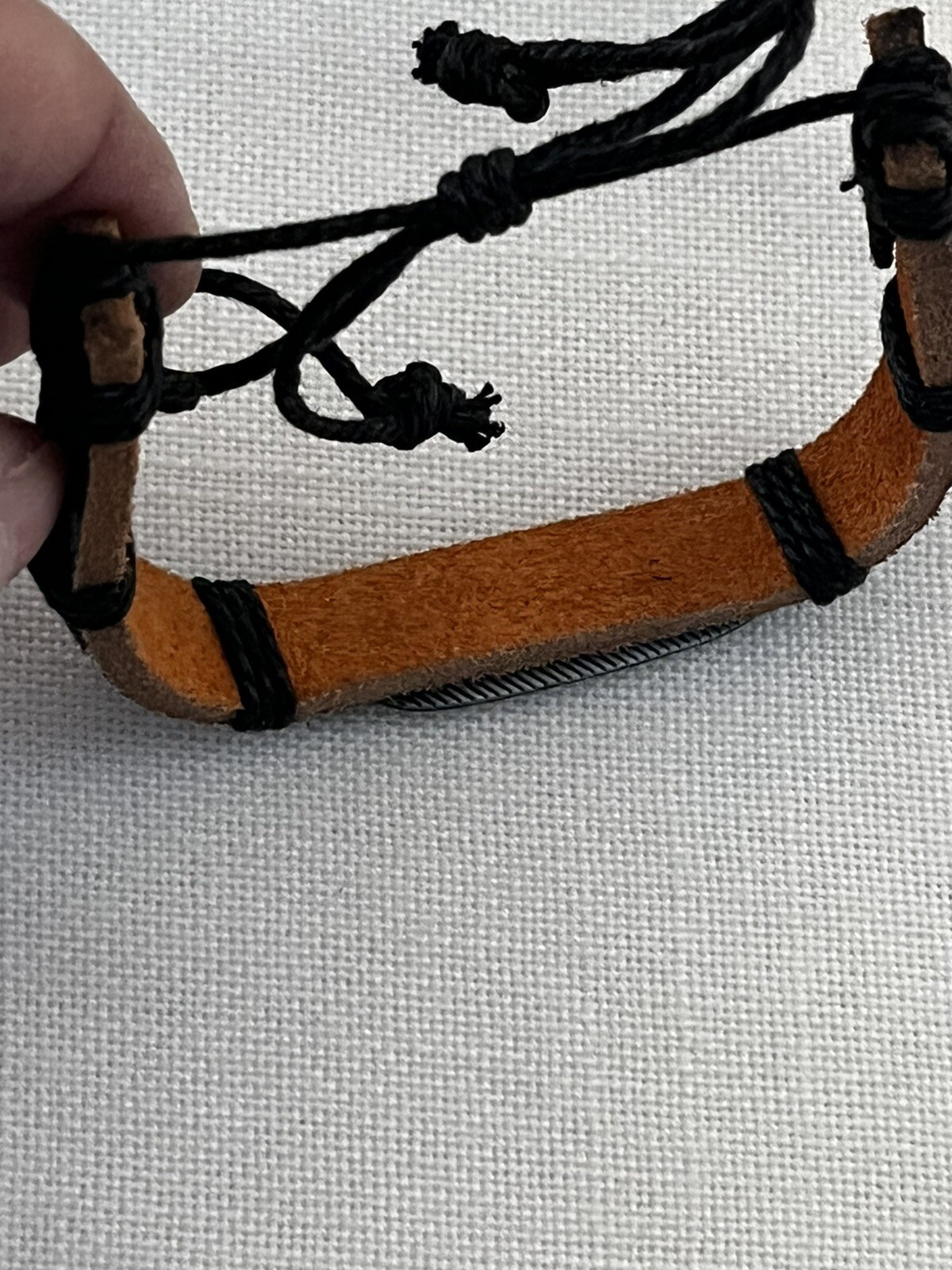 Leather Bracelet With Drawstring Closure And Meta… - image 5