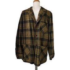 VINTAGE Pendleton Blazer Mens Medium Brown Plaid Virgin Wool Made USA Shirt