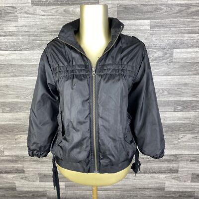 EDDIE BAUER Full Zip Up 3/4 Sleeves Black Windbreaker Jacket Women's Size Small