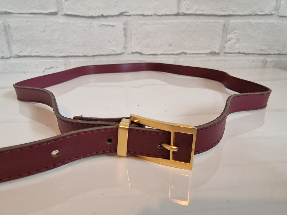Vintage retro Plum leather minimalist brushed gold ultra skinny Belt Sz. 30 JASGOOD Leather Skinny Belts for Women Plus Size Ladies Thin  main image 2