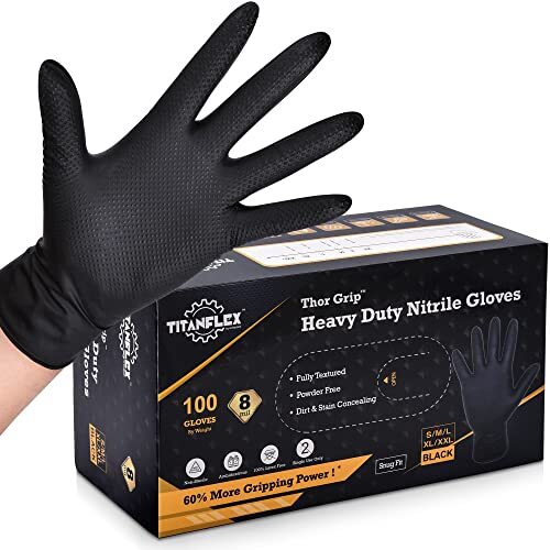 Thor Grip Heavy Duty Black Industrial Nitrile Gloves with XL (Pack