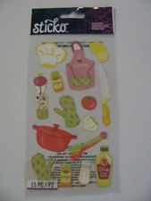 Sticko Stickers COOKING Apron, Hat, Knife, Pot, Mitt 15 Pieces NIP 