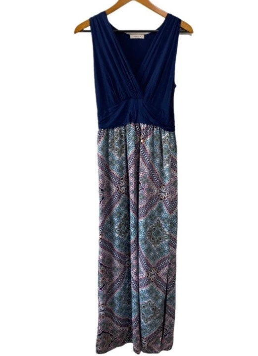 Maxi Vestido Gilli Boho Sin Mangas Escote Sobrepelliz Azul Estampado Para Mujer’s Grande Foto 2 de 4
