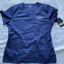 Cherokee Luxe Scrub Navy V-Neck Top Medium with Custom Embroidery KP See Pics
