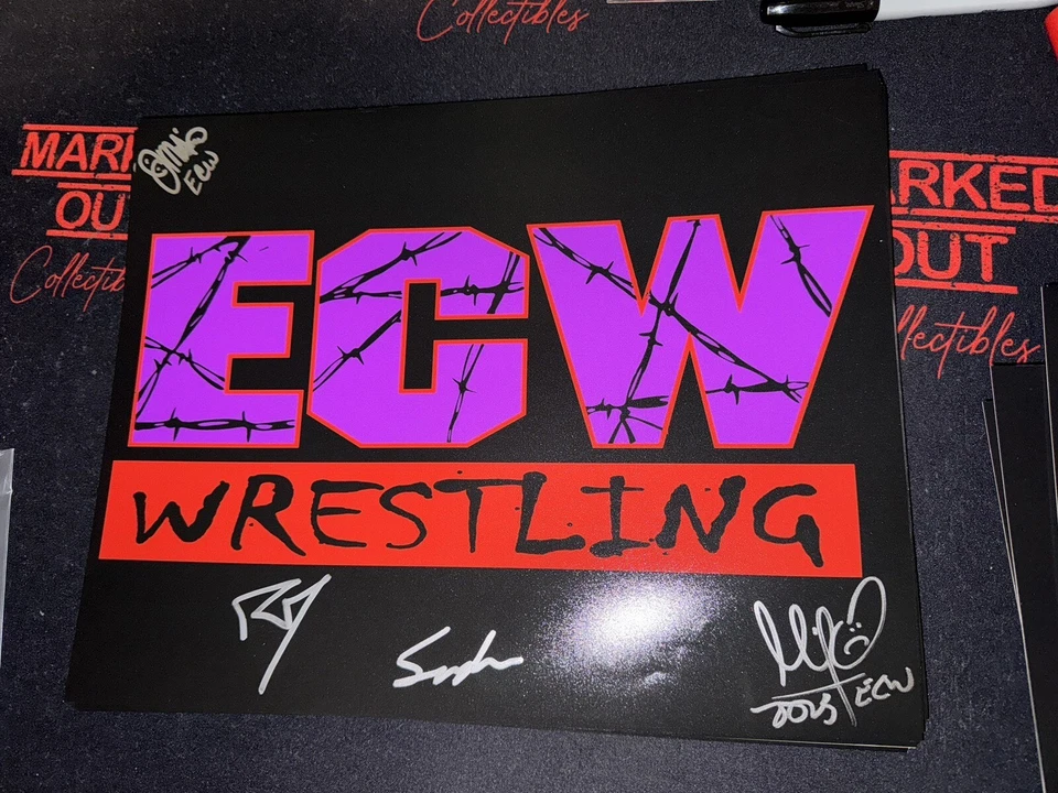ECW Signed 11x14 Logo Sheet Poster Rob Van Dam Sandman Whipwreck MORE WWE Proof - Image 2 of 4