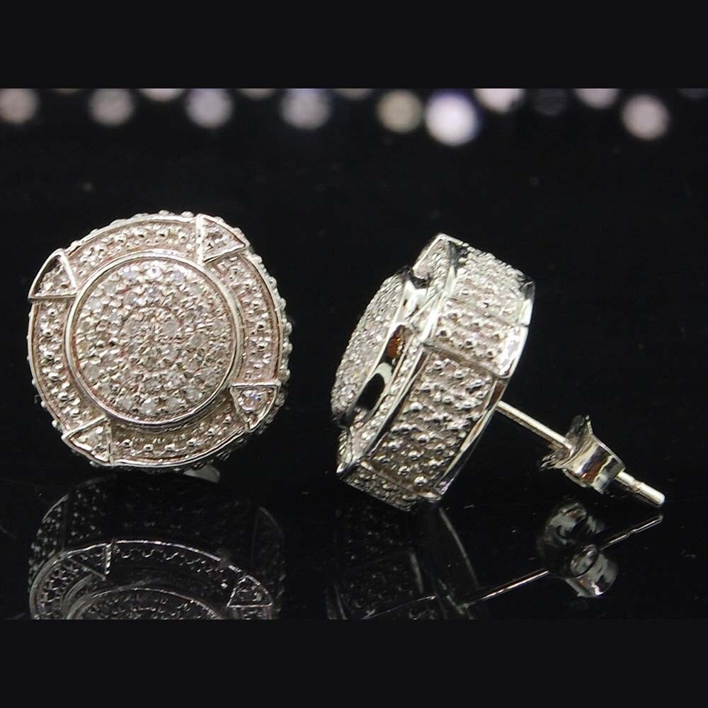 0.40ctw Round Moissanite 14K White Gold Plated Pave Stud Earrings