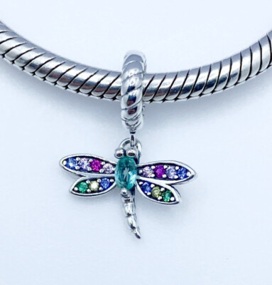 Libelle Dangle Charm Anhänger Insektenflügel echt 925 Sterling Silber  