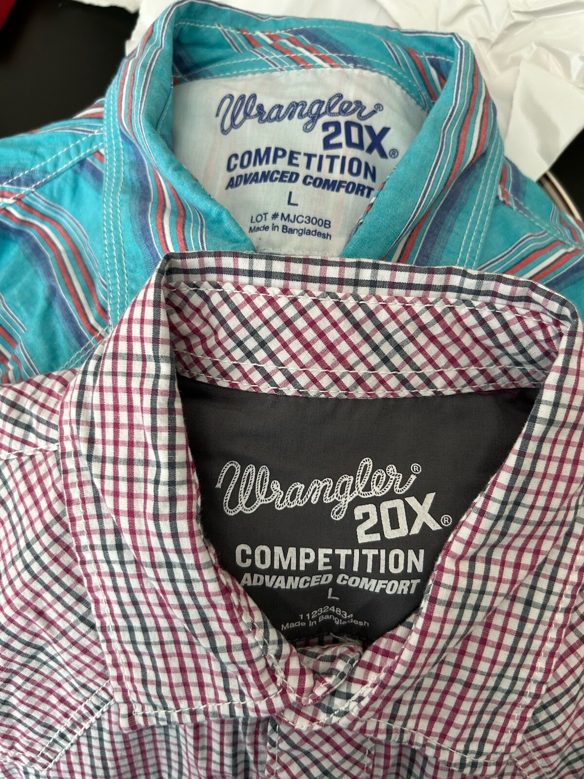 Wrangler Shirts Mens 20x Competition Advanced Comfrt Lot 2 Pearl Snap LG Western