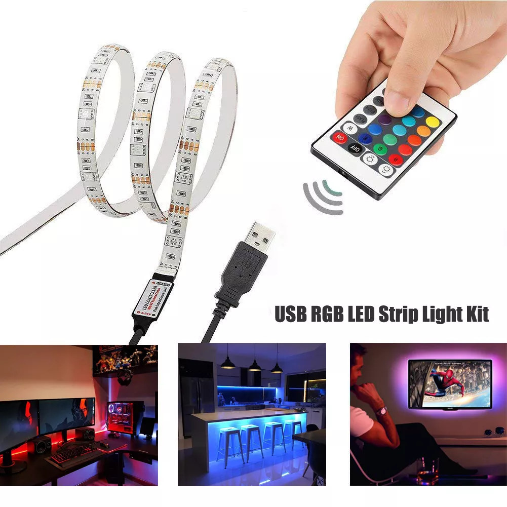 1m 2m USB LED Strip Lights IP65 5050 RGB TV LED Strip With Remote  Controller