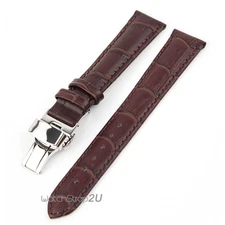 Crocodile Grain Leather Push Button Deployment Clasp Watch Band Strap Brown