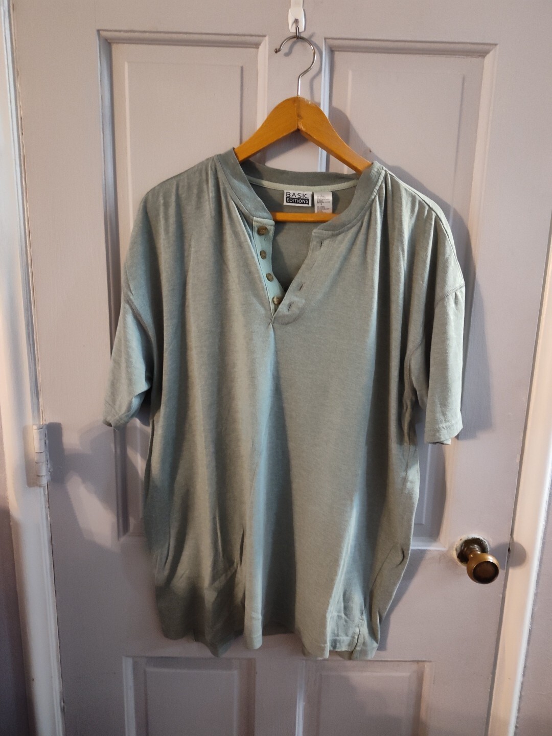 Basic Editions Men's Green SS Pullover Cotton Shi… - image 1