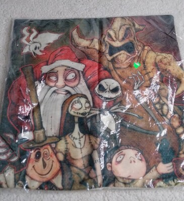 The Nightmare Before Christmas Burlap Canvas Throw Pillow Cover 17''×17.5'' NEW 