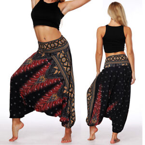 Women Baggy Harem Pants Hippie Wide Leg Gypsy Yoga Boho Long Palazzo Trousers LC