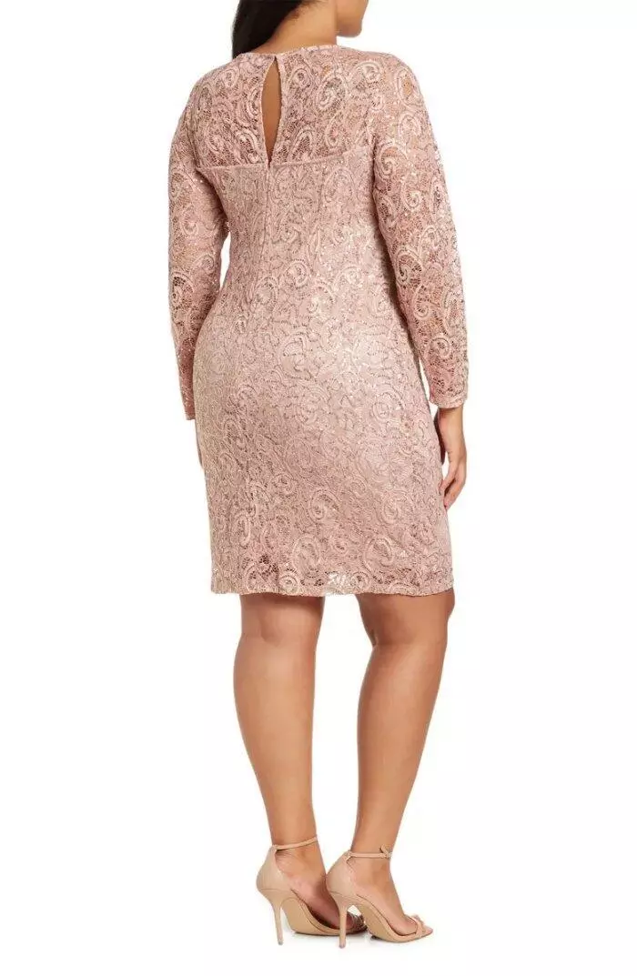 MARINA Plus Size 22W Blush 3 4 Sleeve Sequin Lace Sheath Cocktail