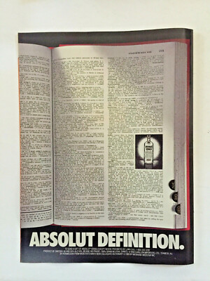Absolut Definition Print Ad Dictionary 8'' x 11''