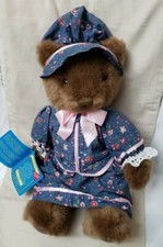 Dakin Articulated Bear Plush 15" Blue flowe Dress Country 1986 Jointed Toy