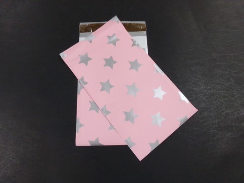 10 - 500 6x9 SILVER STARS Poly Mailers Lightweight Pink Shipping Bags - Picture 4 of 6