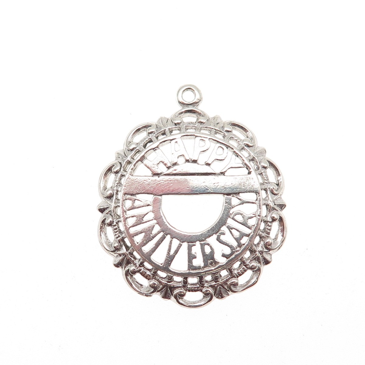 925 Sterling Silver Vintage Happy Anniversary Ornate Mini Charm Pendant View 4