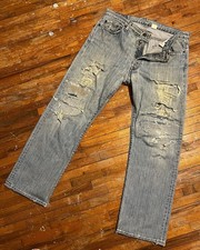 Levi  s 501 Vintage Distressed Jeans 36x30  Heavy Thrash Button Fly Washed Blue
