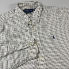 Polo Ralph Lauren Button Down Shirt Mens XL White Blue Check Classic Long Sleeve