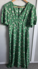 Ladies New Look Size 12 Green Floral Midaxi Tea Dress Floaty Summer V Neckline