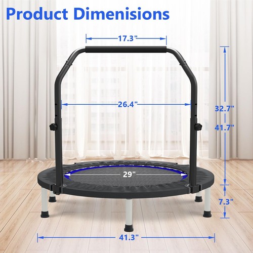 40" 48" Mini Trampoline Adults & Kids Exercise Rebounder W/ Adjustable Bar - Picture 6 of 10