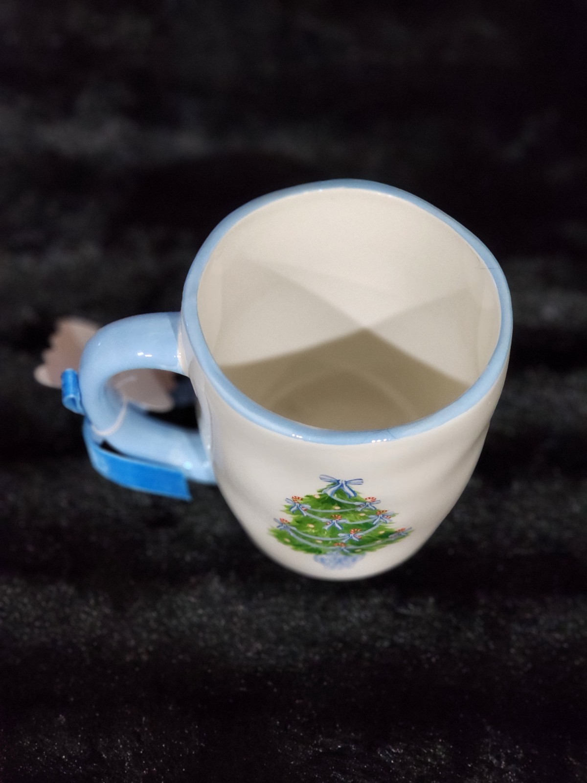 Blue & White Christmas Tree Coffee Mug Cup 4" Ceramic Chinoiserie Bows Haig TT