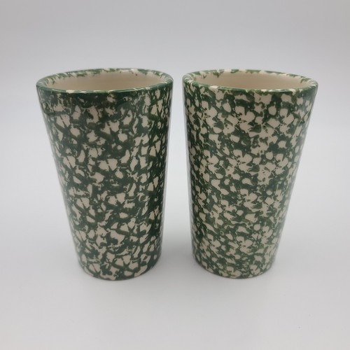 Henn Workshops Pottery Green Spongeware Set Of 2 Large Drinking Tumblers - Picture 2 of 7