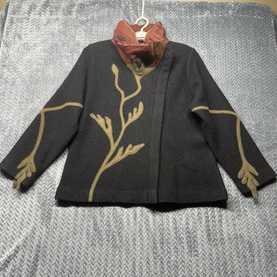 Chaqueta de Lana Covelo XL Floral Bordada Arte Ropa Cuello de Seda Cremallera Asimétrica Foto 2 de 4