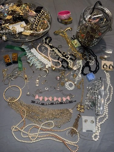 vintage SIGNED unsigned retro DECO glass GOLD silver COSTUME jewelry & Craft LOT