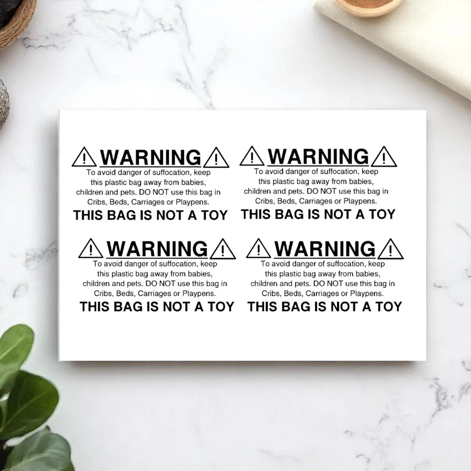 Plastic Bag Suffocation Warning Safety Labels Stickers White 60x30 mm - 100 pcs - Image 4 of 4