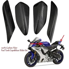 100% Carbon Fiber Fuel Tank Caps&Rear Slider Set For Yamaha YZF R1 R1M 2015-2023