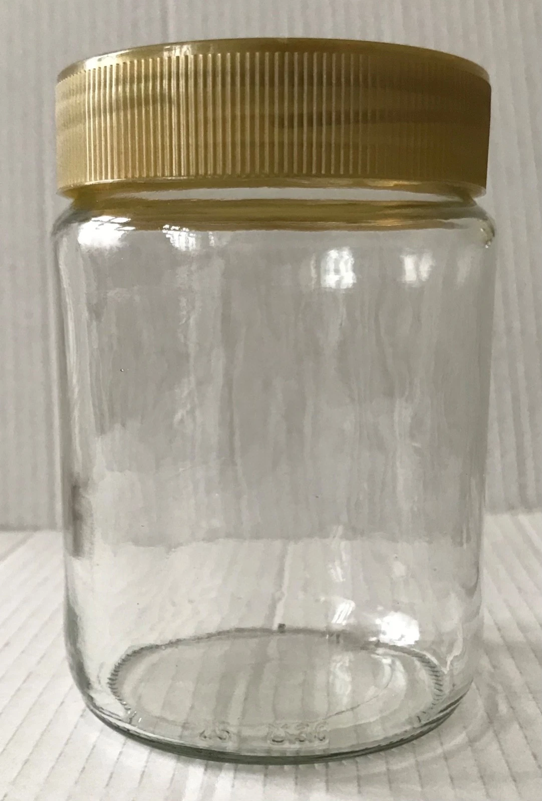 60 x 340g/12oz Clear Glass Jars 11x7.5cm Gold Plastic Twist Lids Watertight VGC