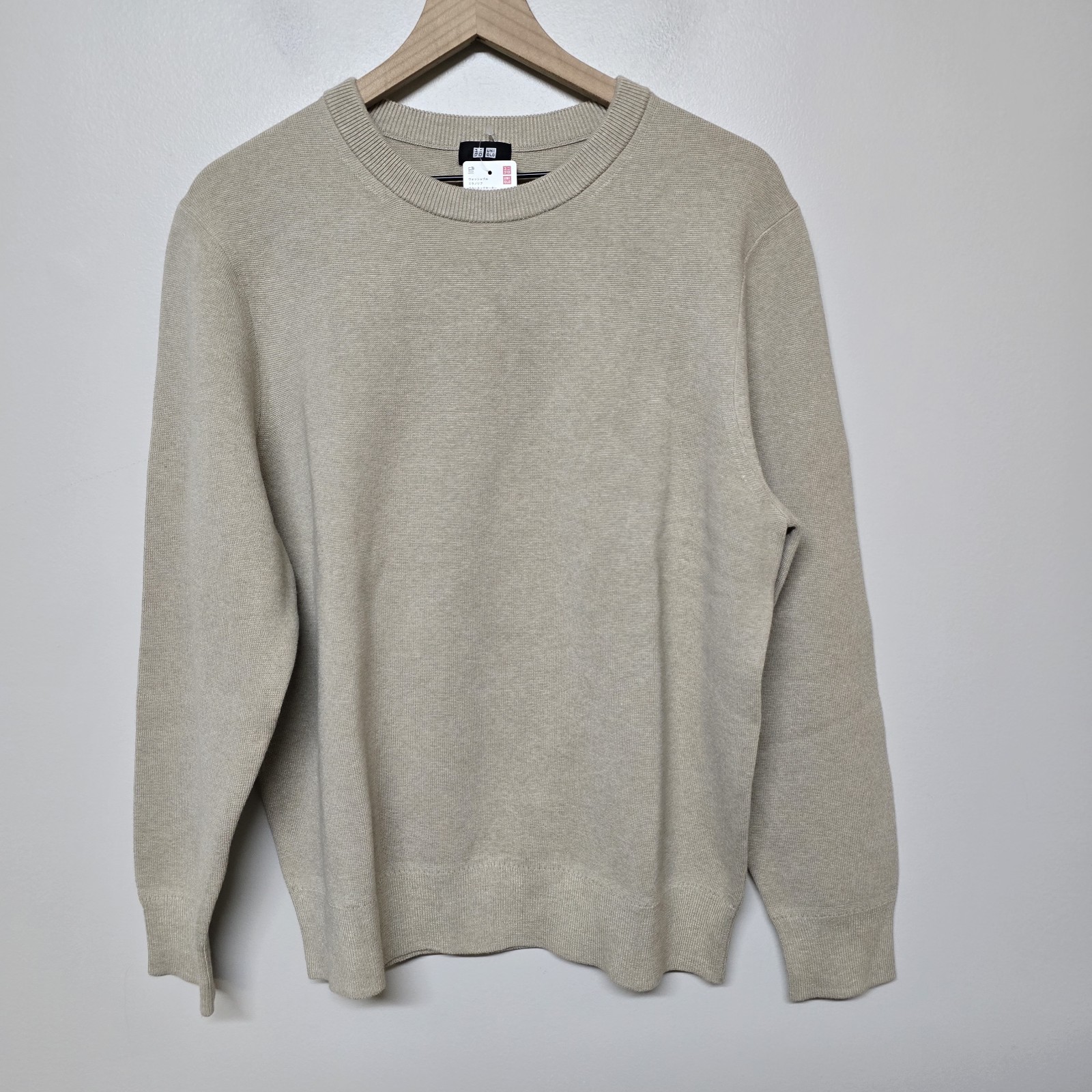 Uniqlo Washable Milano Ribbed Crewneck Sweater NEW Mens Large Tan Japan 