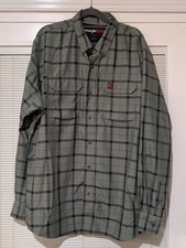 Wrangler Riggs Workwear L Green Plaid Button Down Long Sleeve Shirt Quick Dry Li