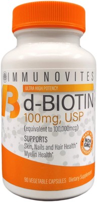 High Dose Biotin (as d-Biotin, USP) 100mg (Equivalent to 100,000mcg) 90 Capsu...