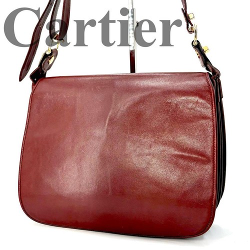 Cartier Mustline Shoulder Bag Bordeaux Leather Flap 9.1"x11.4" Used