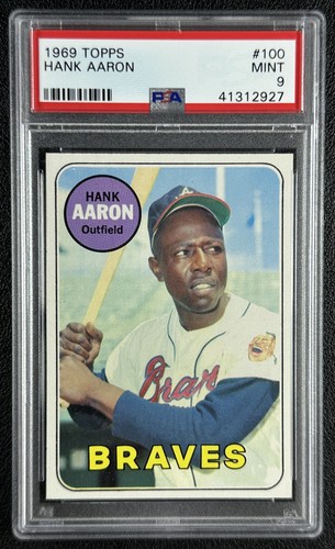 HANK AARON PSA 9 1969 TOPPS BASEBALL #100 MINT BRAVES